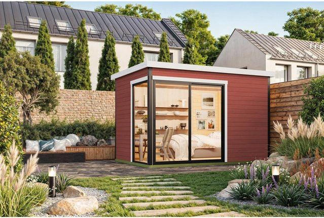 Lasita Blockbohlenhaus Austin Gartenhaus mit Flachdach in Schwedenrot lasiert B/H/T: 360 x 239,4 x 240 cm - Bild 1