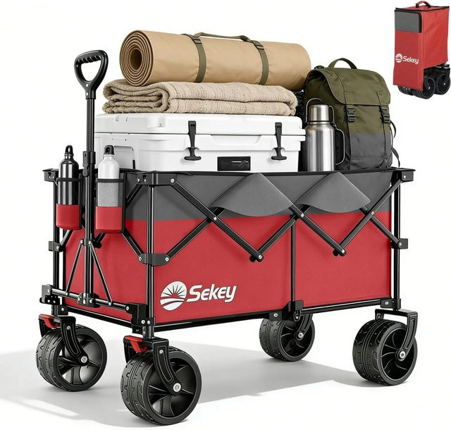 Sekey XXL Plus Bollerwagen faltbar mit All-Terrain-Rädern in Rot (200 kg Traglast, 200 l Volumen) - Bild 1