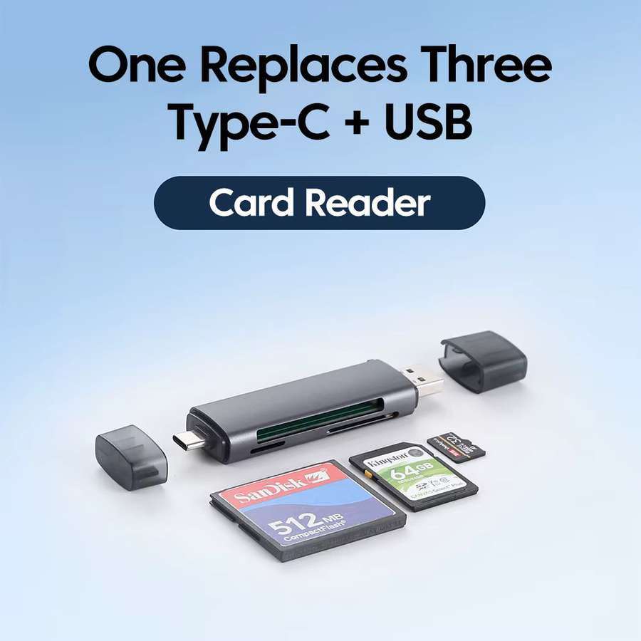 elough 5-in-1 Multifunktionaler USB 2.0 Kartenleser für CF SD TF Speicherkarten in Schwarz - Bild 2