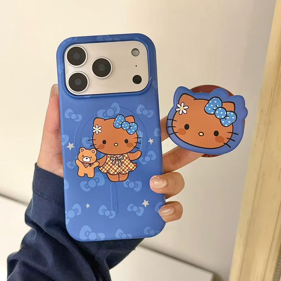 Sanrio Hello Kitty Handyhülle mit magnetischer Halterung für iPhone 17 16 15 Pro Max in Schwarz und Blau - Bild 1