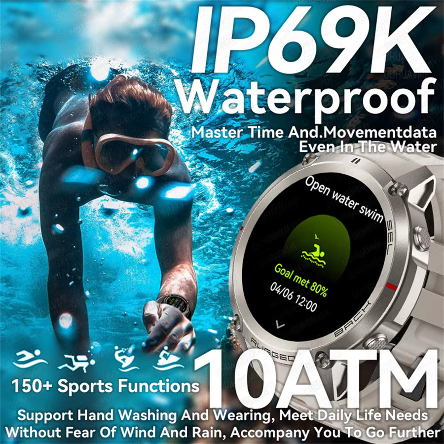 GUHUAVMI Outdoor-Smartwatch für Herren in Grau mit Offline-Karte, Kompass, Herzfrequenzmesser und wasserdichter Fitness-Tracker für Sport und Abenteuer - Bild 2
