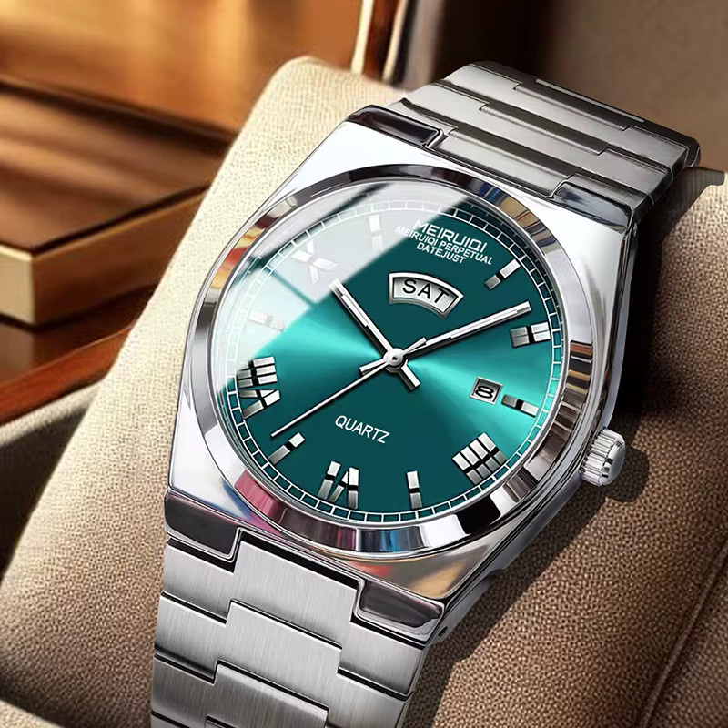 MEIRUIQI Armbanduhr Edelstahl, Grün, Silber, Herren, Analoguhr - Bild 2