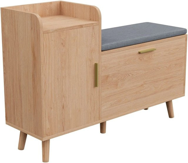 PXloue Schuhschrank aus Holzwerkstoff in Braun und Beige mit integrierter Sitzfläche, Wandmontage, B/T/H: 70 x 30 x 30 cm - Bild 1