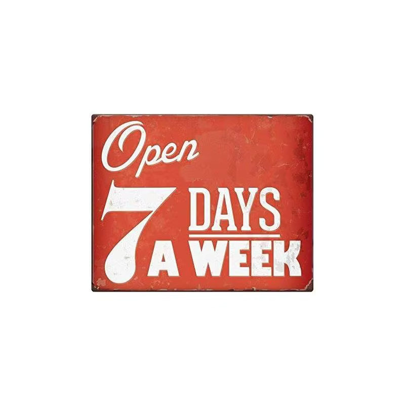 Unoopler Metall-Straßenschild Open 7 Days A Week im Shabby Chic mit Rosteffekt, Farbe: Rot, B/H: 20,0 x 14,0 cm - Bild 2