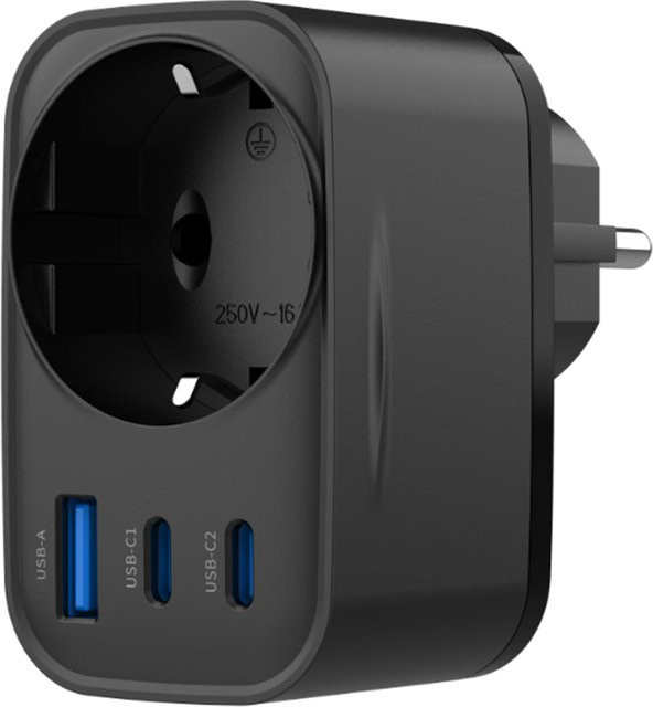 Netzladegerät HAVIT UC142 in Schwarz mit 30W, 3A, 1 x USB-A, 2 x USB-C und 1 x Schuko - Bild 1