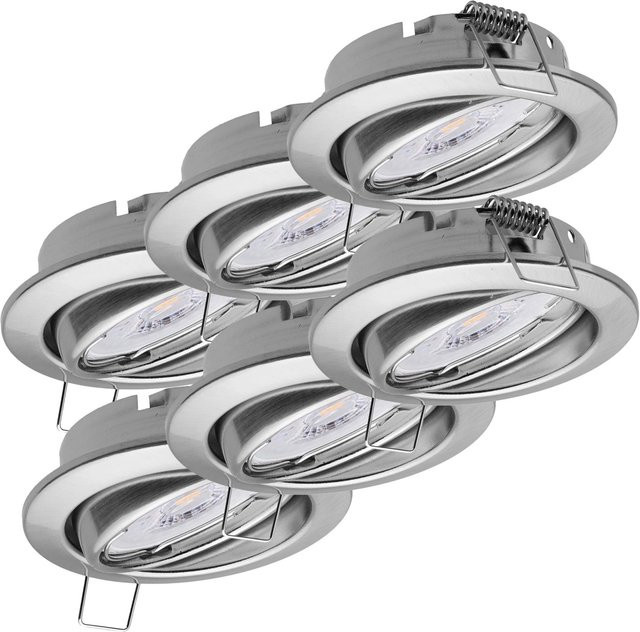 Oktaplex 6er Set Einbauleuchten Dijon, schwenkbare LED Deckenspots in Edelstahl Gebürstet Silber, 3-stufig dimmbar, Warmweiß - Bild 1