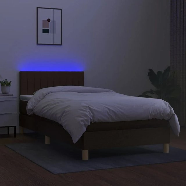 vidaXL Boxspringbett mit Matratze in Dunkelbraun, Hybridbett mit LED-Unterbettbeleuchtung und USB-Ladeport, B/T/H: 90 x 200 x 78 cm - Bild 1