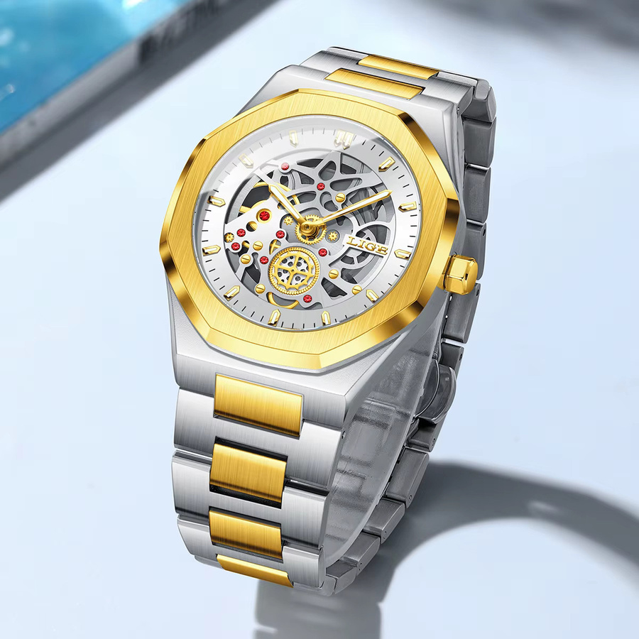 LIGE Armbanduhr Automatik, Edelstahl, Bicolor, Herren - Bild 3