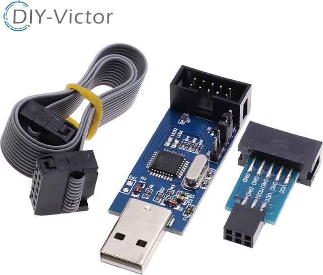 USBASP USBISP AVR Programmer Set mit 10Pin zu 6Pin Adapter Board und Drahtmodul in Blau - Bild 1