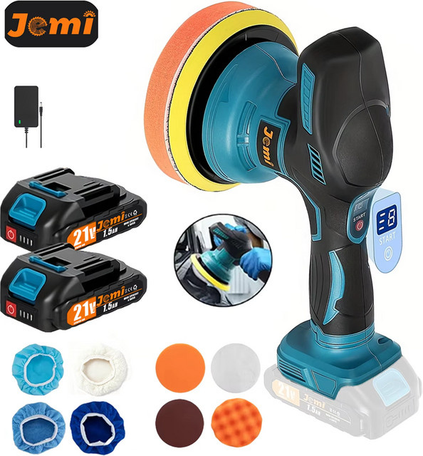 Jemi Tool 6-Zoll Akku-Poliermaschine mit Polierpad-Zubehör zum Reinigen, Polieren und Schleifen - Bild 1
