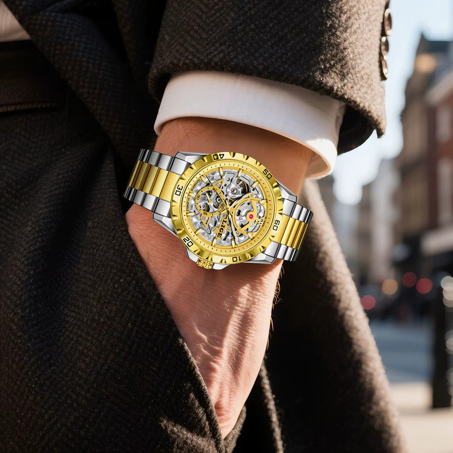 LIGE Armbanduhr, Automatik, Edelstahl, Gold, Herren - Bild 6