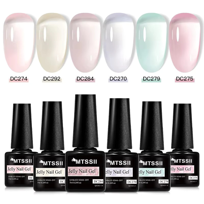 MTSSII Jelly Gel Nagellack Set, 6-teilig, Transparent Rosa Grün Schwarz Blau - Bild 1
