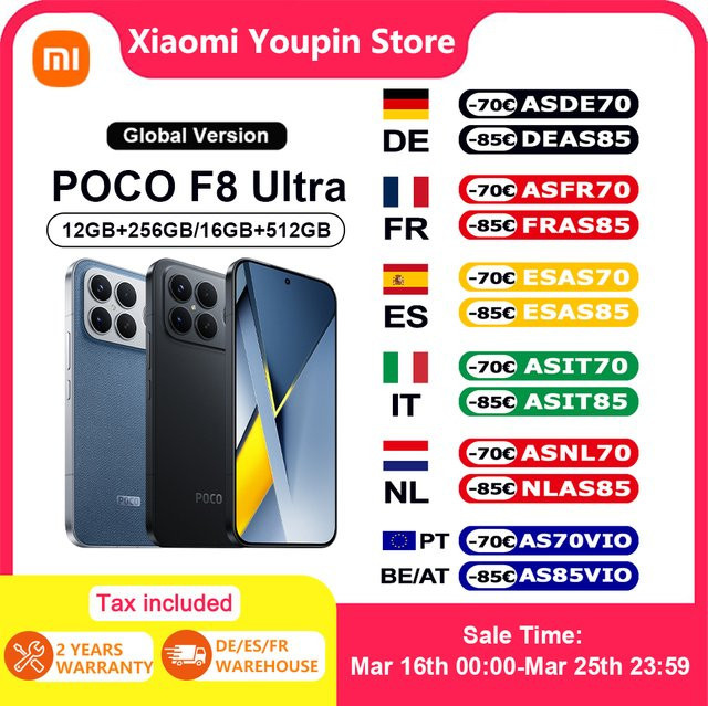 Xiaomi POCO F8 Ultra Smartphone Globale Version in Blau mit 5G, 6,9 Zoll Display, Snapdragon 8 Elite Gen 5, 100W Schnellladung, 6500mAh Akku, 120Hz und NFC - Bild 1