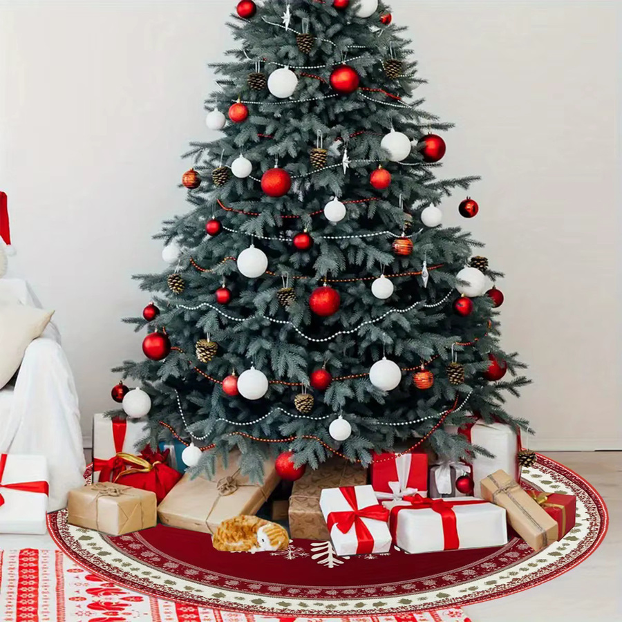 VIKAMA Weihnachtsbaumrock mit Schneeflocken-Design in Rot-Weiß, waschbare Textildekoration für festliche Weihnachtsfeiern - Bild 2