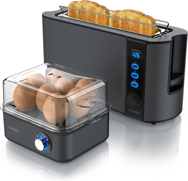 Arendo Frühstücks-Set mit Eierkocher EIGHTCOOK und 2-Scheiben Langschlitz Toaster in Grau - Bild 1