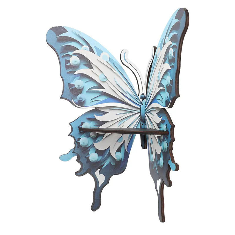 Koogeelife Schmetterling Eckregal aus Holz in Braun oder Blau zur Wandmontage mit Schmetterlingsmuster - Bild 1