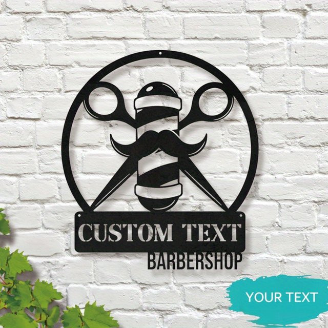 Modernes rundes Metall-Friseurschild von Hello Young in Schwarz als Wanddekoration für dein Unternehmen oder dein Zuhause - Bild 1
