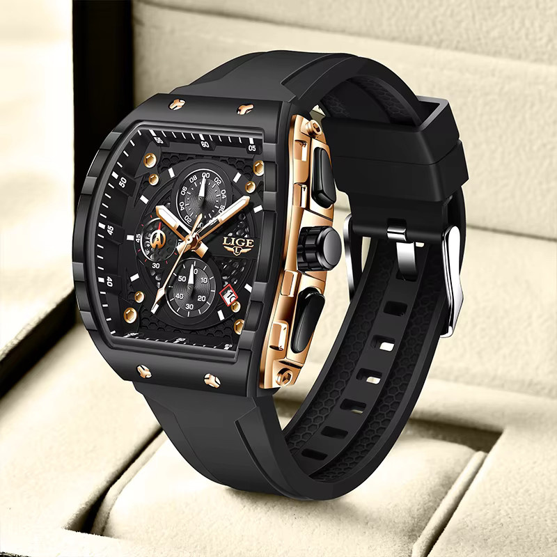 LIGE Armbanduhr, Chronograph, Quarz, Eckig, Schwarz, Herren - Bild 4