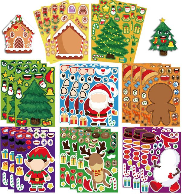 8er Set Weihnachtsmann und Weihnachtsbaum Aufkleber mit Gesichtern in Multicolour für Helm, Fahrrad und Schreibwaren von BulingBulingStickers Shop - Bild 1