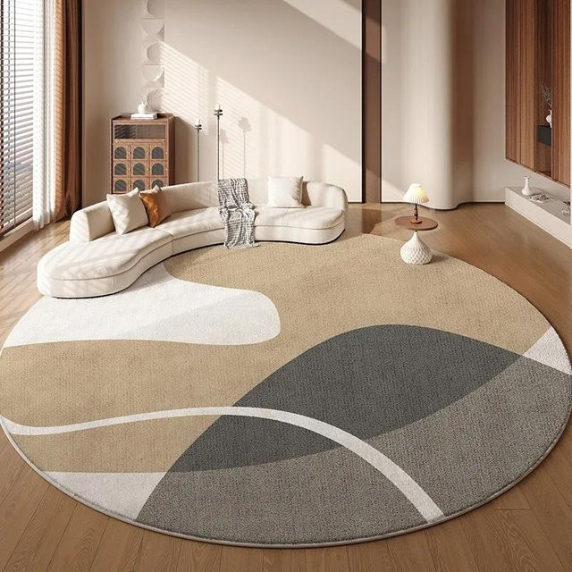 Runder Teppich in Beige für Wohnzimmer und Schlafzimmer – Weiche, flauschige Bodenmatte im minimalistischen Design, Durchmesser: 120 cm - Bild 1