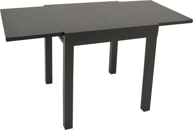 DEGAMO Balkon-Ausziehtisch LIVORNO aus pulverbeschichtetem Aluminium in Anthrazit mit Glasplatte in dunkelgrauer Keramikoptik, B/T/H: 70 x 70 x 70 cm bis 140 x 70 x 70 cm - Bild 1
