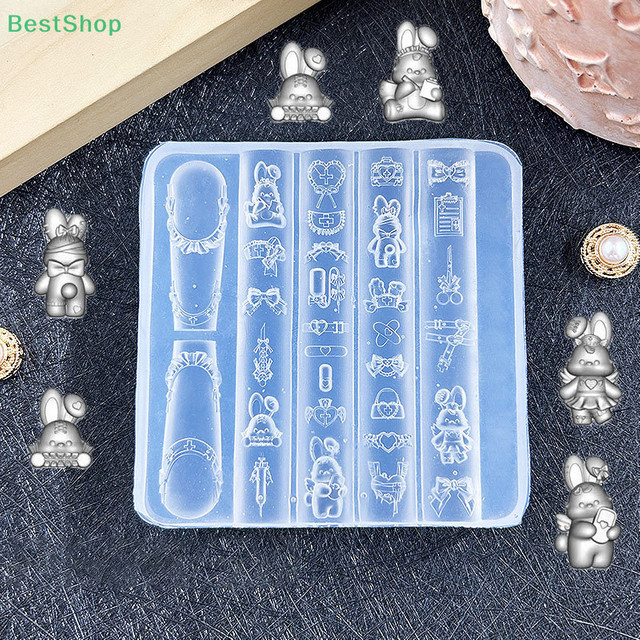 HNKMP 3D Relief Silikon Nail Art Formen, Schleife Kaninchen Edelstein Design, Transparente Maniküre Vorlage - Bild 1