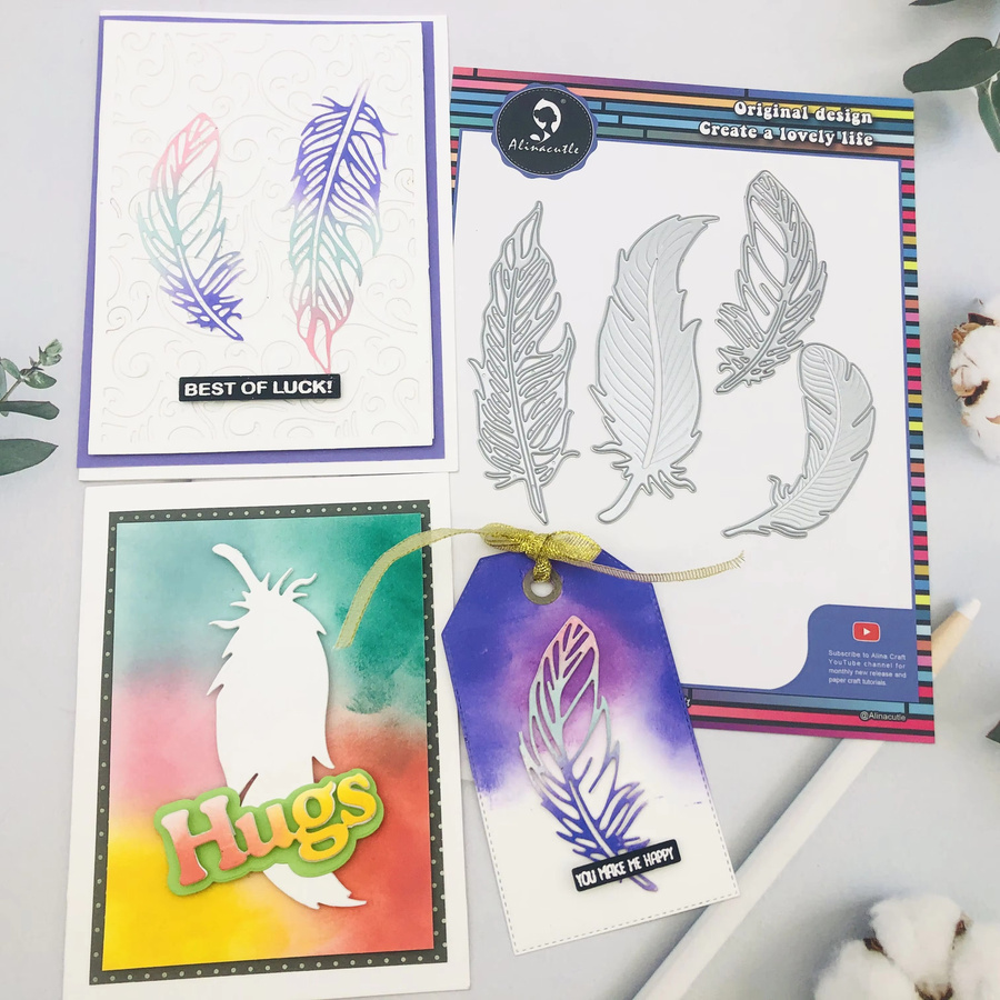 Alinacutle Metall Stanzformen Federn für Scrapbooking und Papierhandwerk im 4er-Set - Bild 3