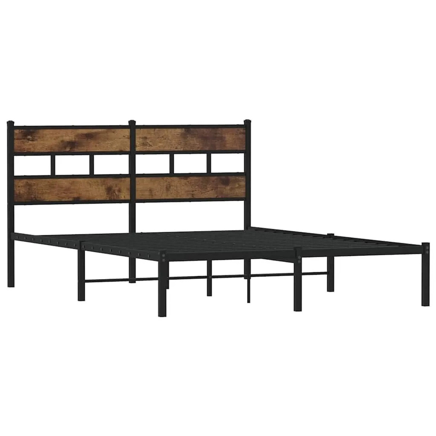 vidaXL Metallbett in Räuchereiche ohne Matratze, B/T/H: 135 x 190 x 91,5 cm - Bild 2