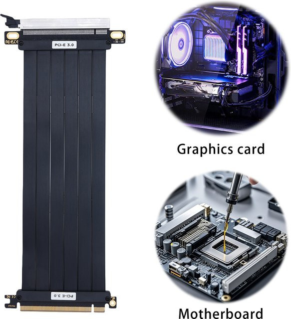 ALLOYSEED PCIe 3.0 x16 Hochgeschwindigkeits-Verlängerungskabel mit EMI-Abschirmung und 180-Grad-Adapter in Schwarz - Bild 1