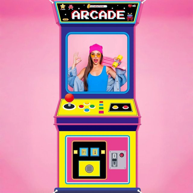 OURFETE Retro-Arcade-Spielautomat Fotohintergrund in Multicolor für Videospiel-Themenpartys - Bild 1
