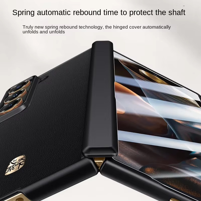 Luxuriöse Business-Handyhülle aus Leder mit gehärtetem Glas Bildschirm und Federscharnier-Schutz für Samsung Galaxy Z Fold 7 in Gold - Bild 3