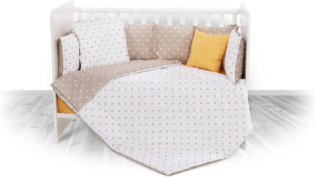 Lorelli Babybettwäsche-Set 5-tlg. aus 100% Baumwolle in Beige mit Krone, Decke B: 140 cm, H: 95 cm, Kissen B: 43 cm, H: 35 cm, inklusive Laken und Nestchen - Bild 1