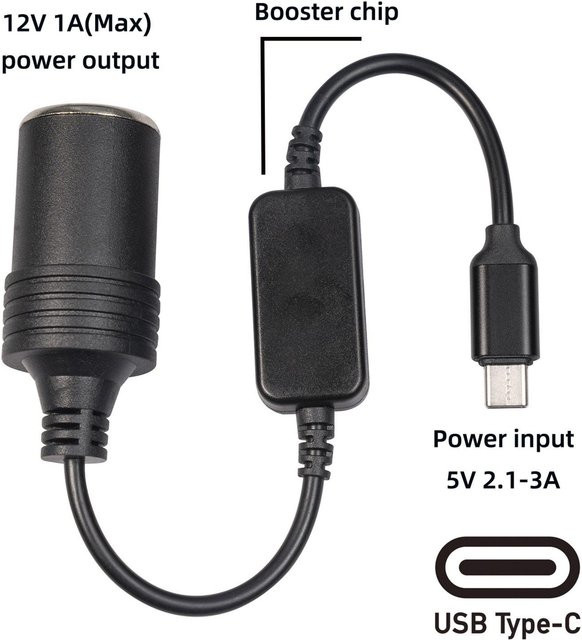 Auto Zigarettenanzünder Adapter mit USB Typ C Steckdose für 5V bis 12V in Schwarz - Bild 1