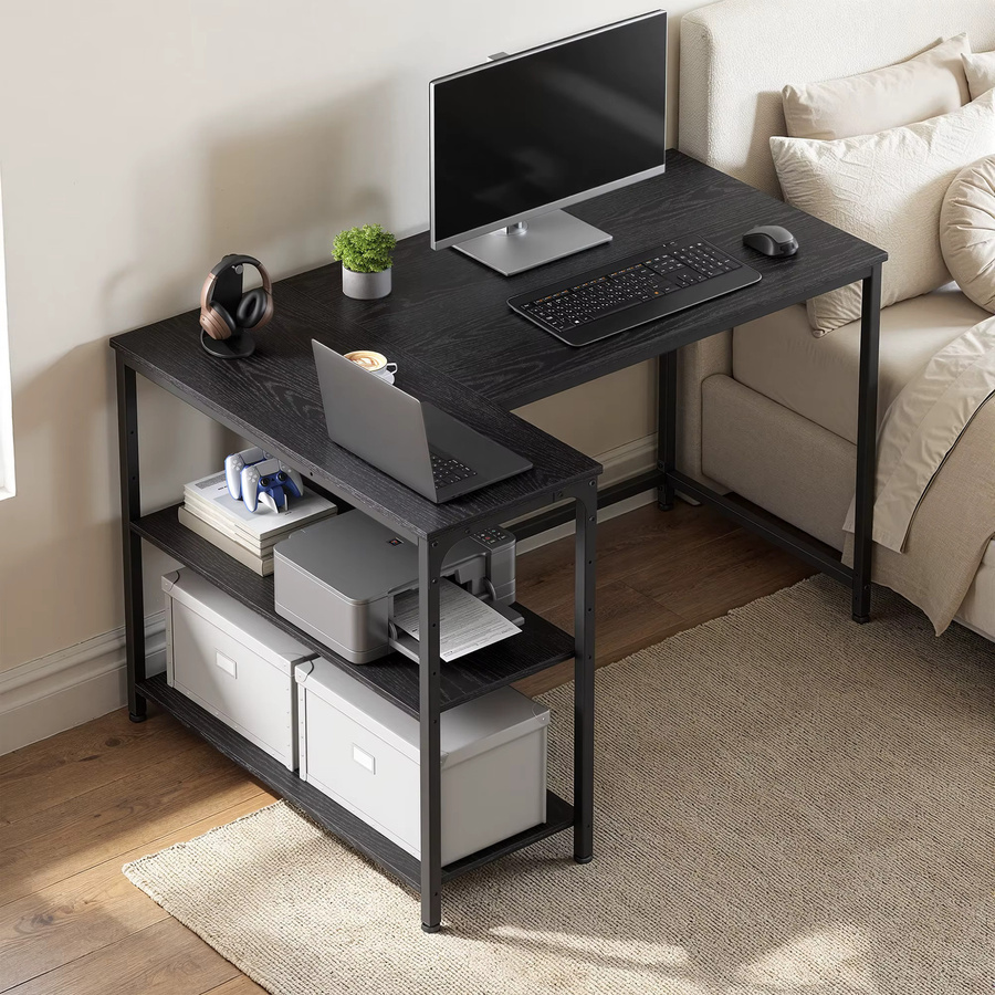 VASAGLE Eckschreibtisch in L-Form in Schwarz, moderner Computertisch mit Stauraum und höhenverstellbarer Ablage für dein Homeoffice - Bild 2
