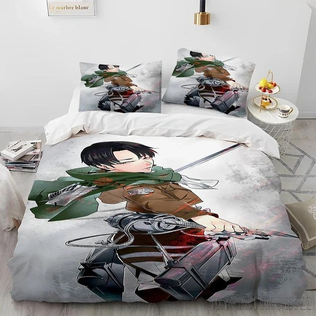 Binchi Fitness Attack on Titan Bettwäsche-Set mit Bettbezug und Kissenbezug, Grau, B/H: 120 x 150 cm - Bild 1
