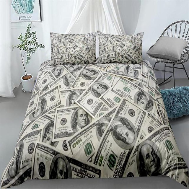 Bettwäsche-Set JMG Household Supplies mit Dollar-Schein-Motiv Ben Franklin Porträt, mehrfarbig, Material Mikrofaser Polyester, B/H: 135 x 200 cm - Bild 1
