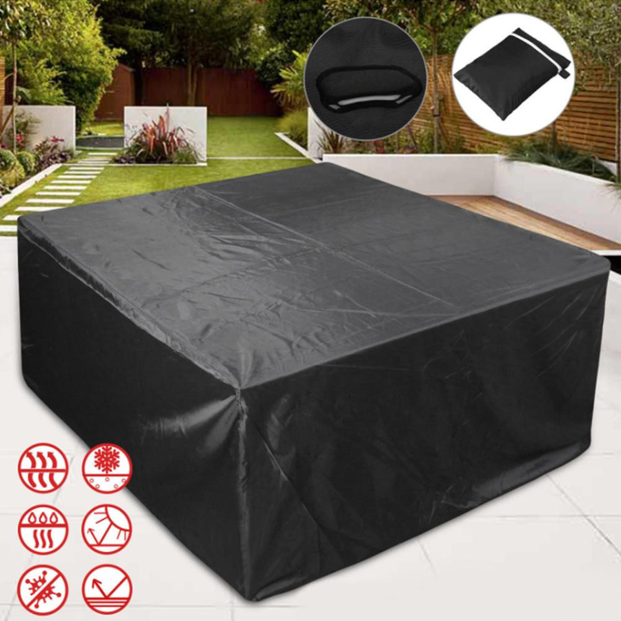 Wasserdichte Gartentischabdeckung von DIYelecs aus schwarzem 210D Oxford Polyester für Gartenmöbel - Bild 5