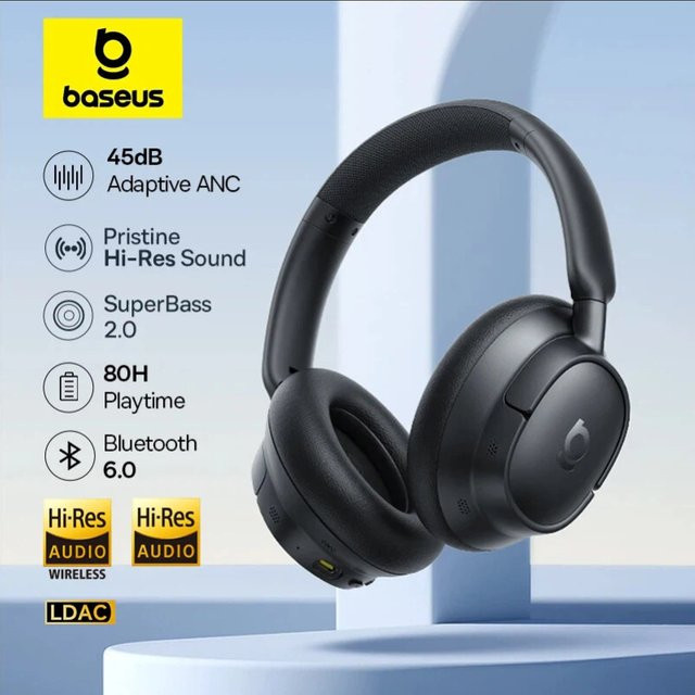 Baseus EH10 NC ANC Bluetooth 6.0 Kopfhörer mit adaptiver Hybrid-Geräuschunterdrückung 45dB, Hi-Res LDAC, Schwarz - Bild 1