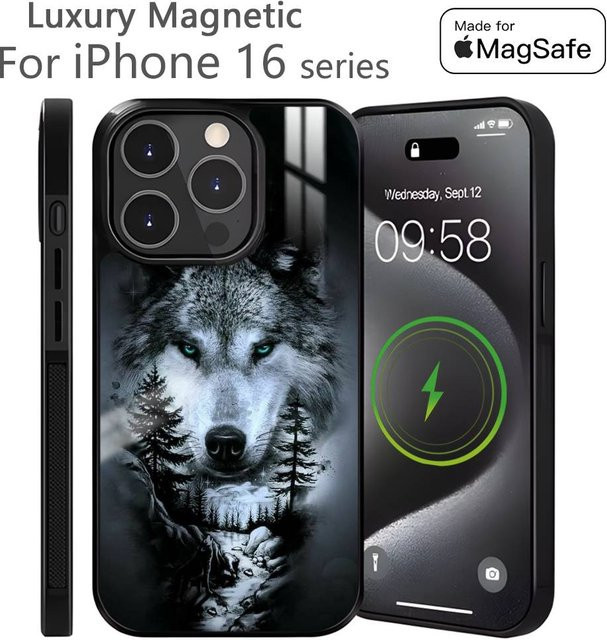 Handyhülle Cool Wolf im Winter für iPhone 16 15 14 13 Pro Max Plus Mini mit magnetischer MagSafe kabelloser Ladefunktion - Bild 1