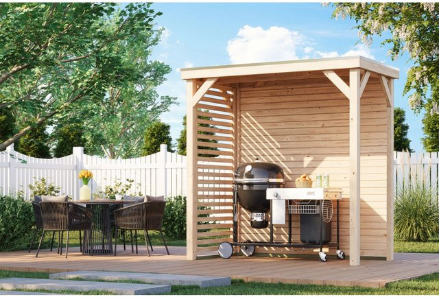 Karibu Pavillon Cannes Outdoorkitchen-Set S Flachdach naturbelassen B: 231 cm, T: 124,5 cm, H: 229 cm - Bild 1