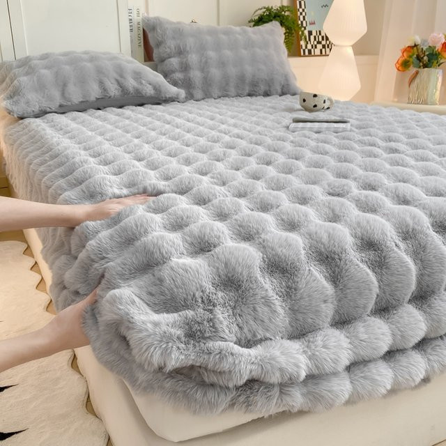 WASART Warmer Winter-Plüsch-Spannbetttuch aus Korallen-Fleece in Grau, B/T: 180 x 200 cm - Bild 1