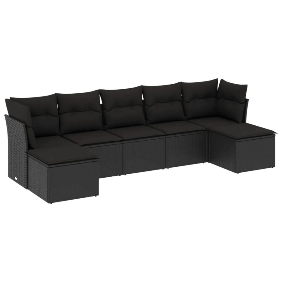vidaXL 7-tlg Garten-Sofagarnitur in L-Form aus schwarzem PE-Rattan mit Kissen und Stauraum Modell 69 - Bild 2