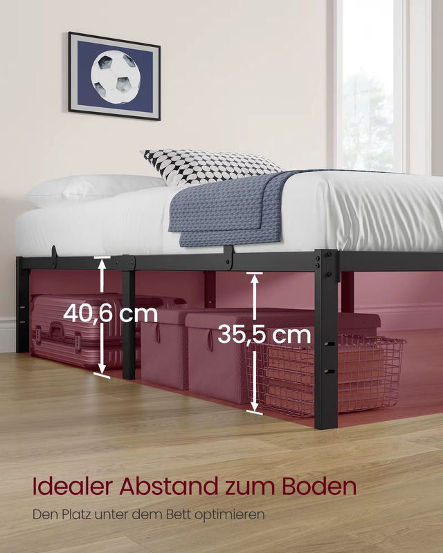 VASAGLE Einzelbettgestell in Schwarz mit Unterbettaufbewahrung, B/T/H: 90 x 200 cm - Bild 6