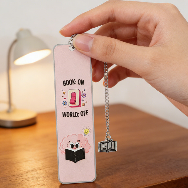 On World Metal Lesezeichen aus Metall in Form eines Gehirns mit Kette, Farbe Pink - Bild 1