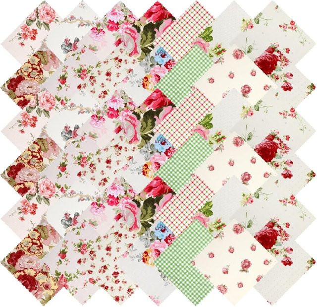 42-teiliges Rosa Charm-Set für Quilting mit Blumenmuster, vorgeschnittene Stoffquadrate für Nähen und DIY Handwerk, Breite: 12,7 cm, Tiefe: 12,7 cm - Bild 1