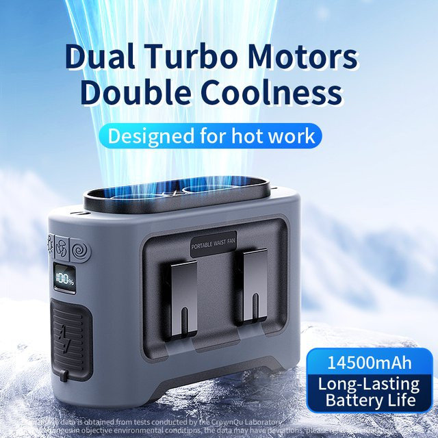 Socoolfan Outdoor-Ventilator tragbar mit 14500 mAh Akku für Taille und Hals in Schwarz und Grau - Bild 1