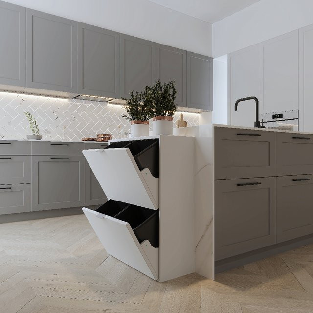 Mülleimerschrank Happy Home mit 4 Abfalleimern in Weiß, B/T/H: 60 x 24 x 80 cm - Bild 1