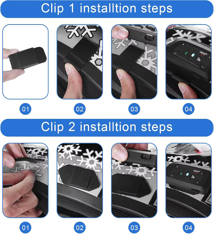 EJEAS Montage-Clip für V6 PRO, V4 Plus, Q7 und Q8 Motorrad-Helm Intercom mit doppelseitigem Klebeband, Schwarz, 2 Stück - Bild 3