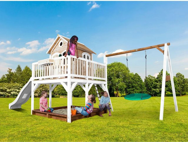 Axi Liam Spielturm aus Holz mit Summer Nestschaukel und Rutsche, Braun/Weiß, B/H/T: 613 x 291 x 277 cm - Bild 1