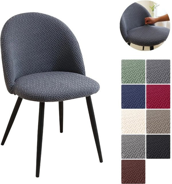 WANERQU Jacquard-Stuhlhussen einfarbig für Esszimmerstühle mit niedrigem Rücken und geschwungenem Sitz, schmutzabweisend - Bild 1